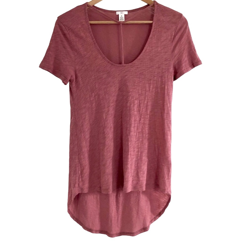 BP Women’s Scoop Neck Cutout Short Sleeve High Low T-Shirt Top, Mauve Size XXS